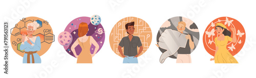 Mindset Types with Man and Woman Character Have Different Thinking Vector Set