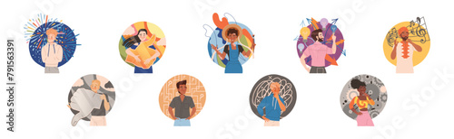 Mindset Types with Man and Woman Character Have Different Thinking Vector Set