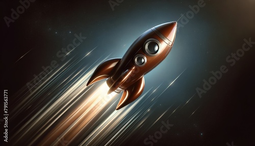Illustration of a toy rocket perched atop a stack of books, ready for launch photo