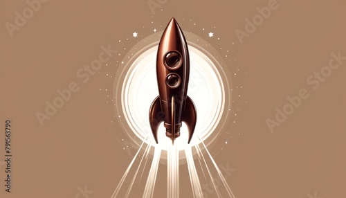 Illustration of a toy rocket perched atop a stack of books, ready for launch photo