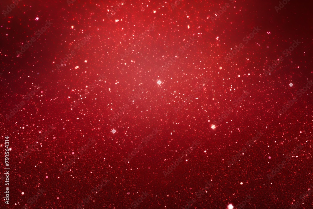 Red glitter texture background with dark shadows, glowing stars, and subtle sparkles with copy space for photo text or product, blank empty copyspace