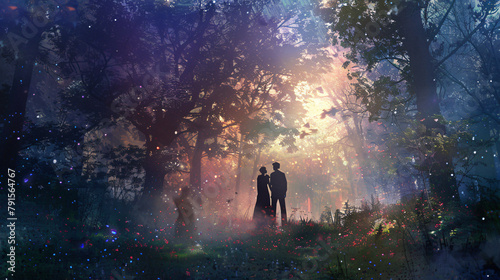 Man and woman in a mystical forest.