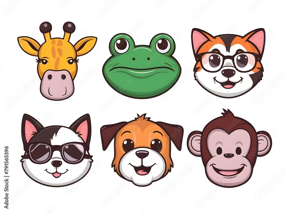 set of funny animals faces