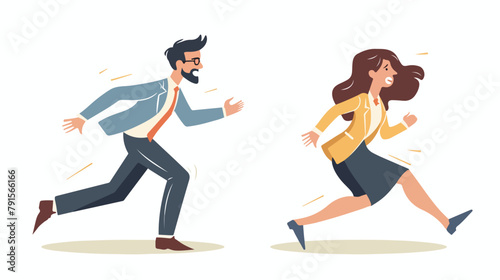 Businessman and businesswoman running away from being