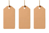 Brown natural craft kraft paper hang tags isolated on transparent background