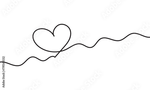 Single doodle heart continuous wavy line art drawing on white background. vector. EPS 10