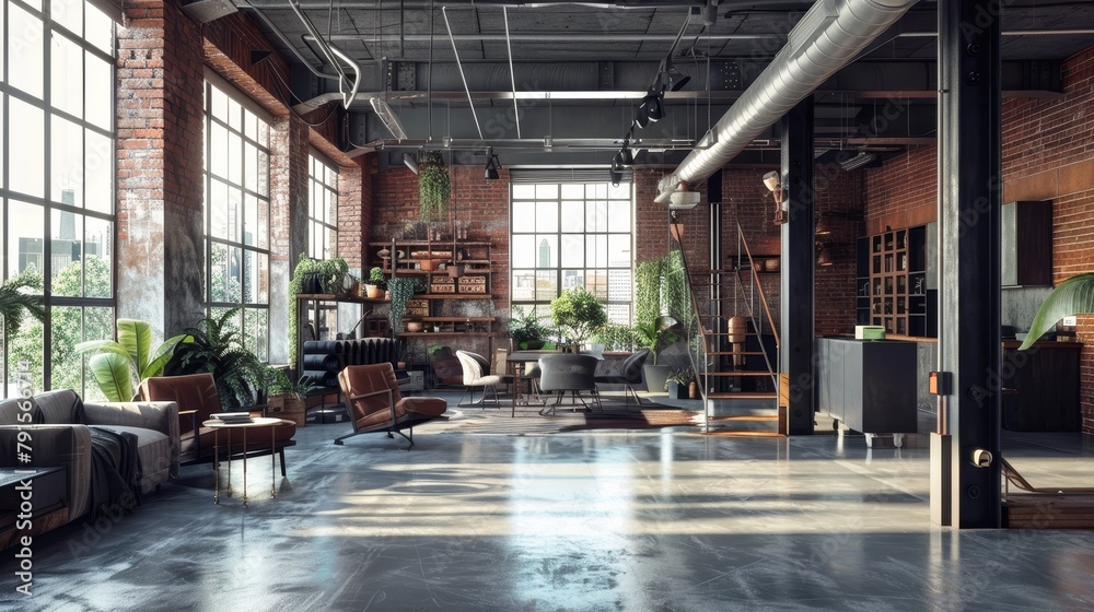 Industrial lofts with exposed ductwork  AI generated illustration