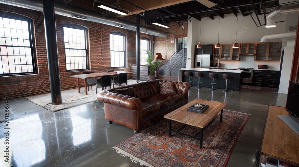 View of Industrial lofts with exposed ductwork AI generated illustration Stock ...