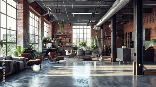 Industrial lofts with exposed ductwork  AI generated illustration photo
