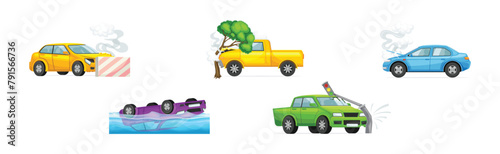 Car Crash and Accident on the Road Vector Set