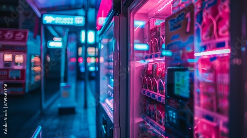 Macro view of a neon colored cyberpunk vending machine AI generated illustration
