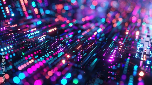 Macro view of neon colored holographic cyberpunk data streams AI generated illustration