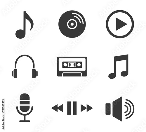 Music icons. Flat vector illustration. White background. 