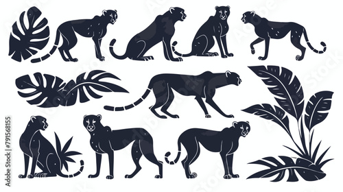 Fototapeta Naklejka Na Ścianę i Meble -  Cheetahs silhouettes collection. Vector illustration