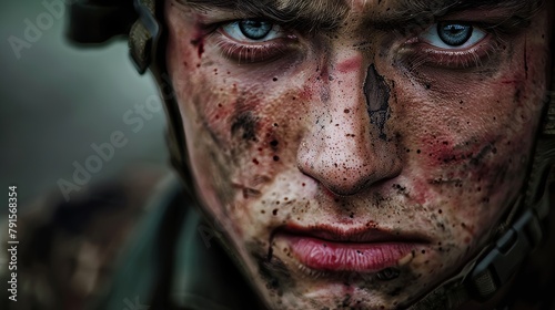 Pained expression on a wounded soldiers face AI generated illustration