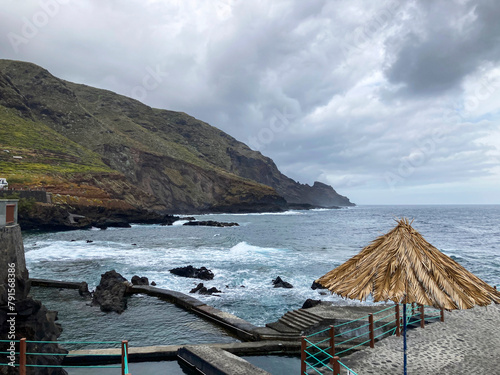 Scene of the cliff and sea in La Fajana, La Palma Island, Canary Islands. photo