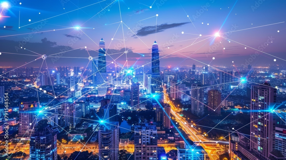 Plan for a smart city with AI integrated infrastructure AI generated illustration Plan for a smart city with AI integrated infrastructure AI generated illustration