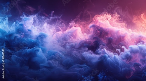 Ethereal smoke patterns intertwining with electric blues and purples