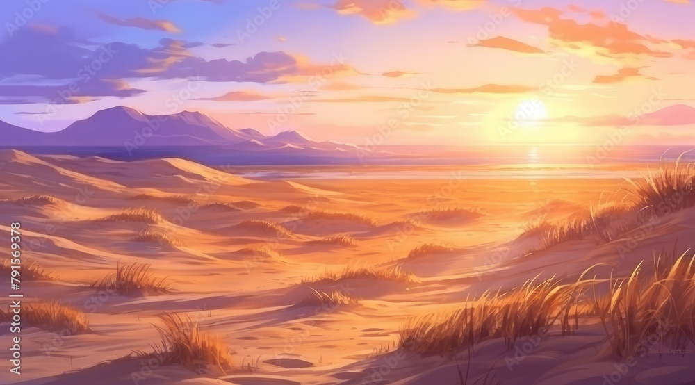Serene desert sunset with warm amber hues painting tranquil dunes Serene desert sunset with warm amber hues painting tranquil dunes