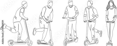 people riding a scooter sketch on a white background vector