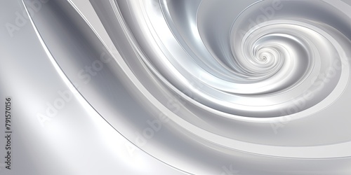 Silver abstract background with spiral. Background of futuristic swirls in the style of holographic. Shiny  glossy 3D rendering. Hologram with copy space