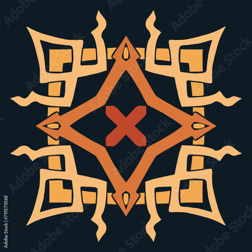 Flower seamless pattern orange tone and dark blue background set 6 number 12