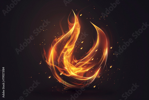 A dynamic 3D-rendered fire icon, with swirling flames and glowing embers that evoke a sense of movement and warmth against a solid backdrop.