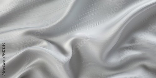 Silver linen fabric with abstract wavy pattern. Background and texture for design, banner, poster or packaging textile product. Closeup. with copy space
