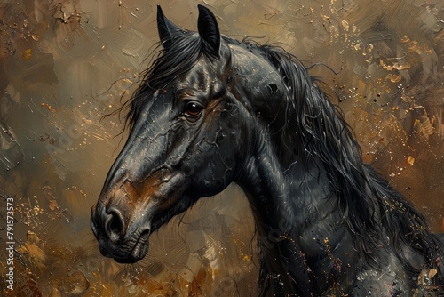 Nostalgic Black Horse Oil Painting Generative AI © Stefan