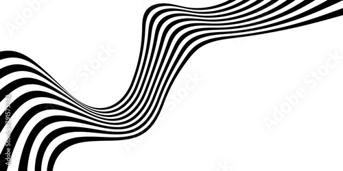 Black on white abstract perspective line wave stripes with 3d dimensional effect isolated on white. optical illusion background