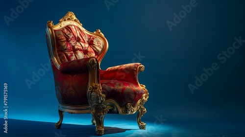 豪華な赤い椅子と青い背景のスタジオ
