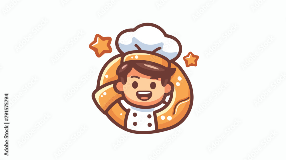Cute bakery shop Pretzel with little chef and five st