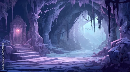 Crystal caves with frost formations evoke a magical winter wonderland