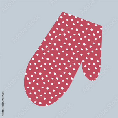 vector flat illustration of cooking oven glove isolated on light background. cute cartoon red polka dot glove, vintage retro chef glove