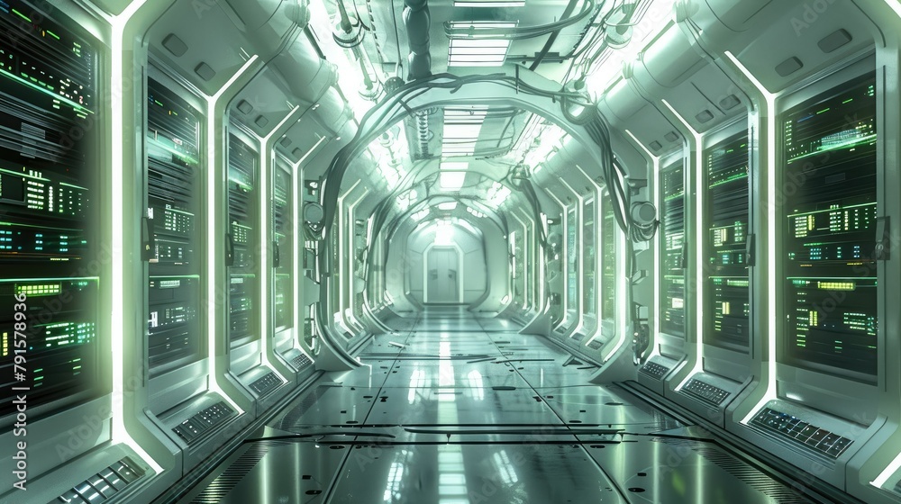 Fototapeta premium A sci-fi looking and futuristic data storage system. Generative AI.