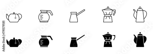 Set of icons for tea and coffee. Creation of a coffee symbol. Tea party concept. Vector illustration