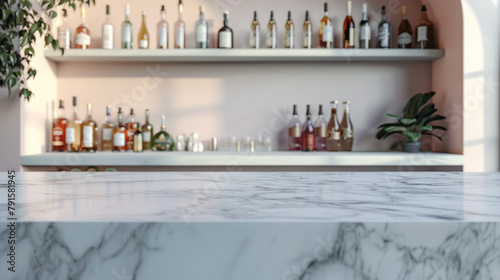 Empty marble bar counter in classic venue