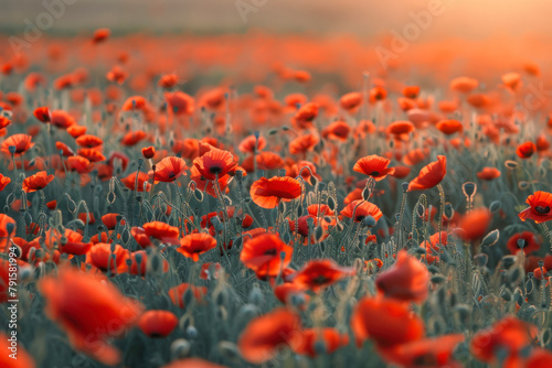 Beautiful field of red poppies in the sunset light. Israel, Beautiful blossoming red poppies.