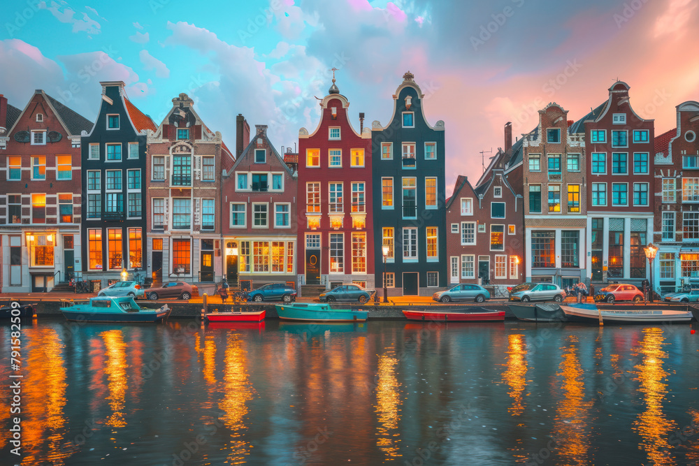 Colorful houses on the canal. Famous travel destination.