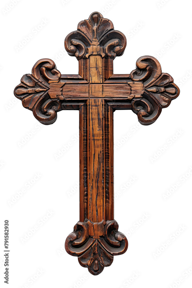 Close up of 3d wooden christian cross, PNG