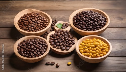 coffee beans in glass chrome bowls coffee beans spilled 