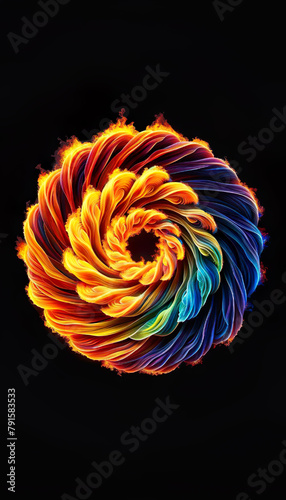 An AI-generated spectacle of fiery swirls dancing in a hypnotic loop