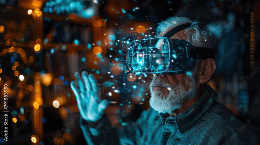 Fototapeta premium Old man getting new experiences with virtual reality device