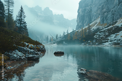 Landscape of Lake in dolomite mountains.