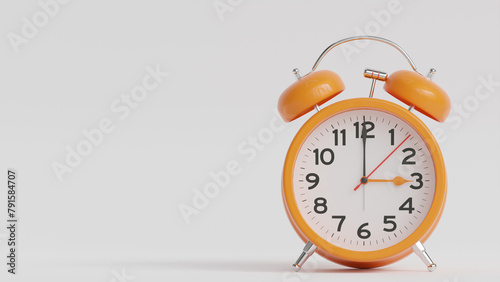 Yellow alarm clock on white background. The clock hand shows 3 o'clock (ID: 791584707)