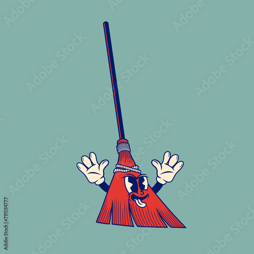 Retro character design of a broom