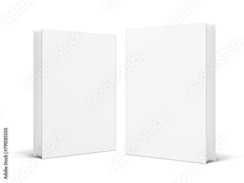 Blank hardcover book mockups. Vector illustration isolated on white background. It can be used for promo, catalogs, brochures, magazines, etc. Ready for your design. EPS10.