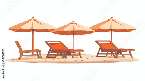 Chaise lounges umbrellas at luxury sand beach sea res