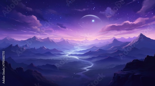  Enchanted mountains under amethyst starlight