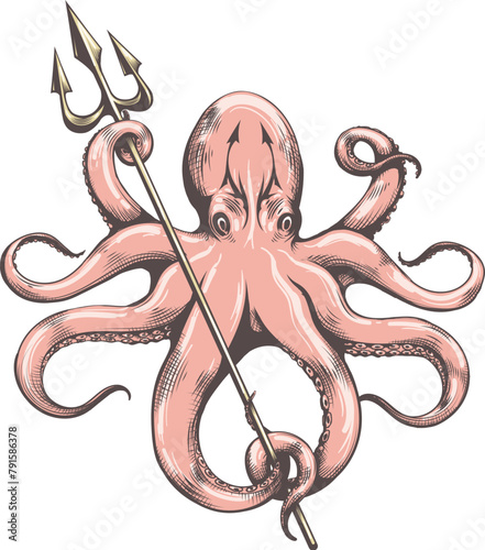 Octopus with trident engraving